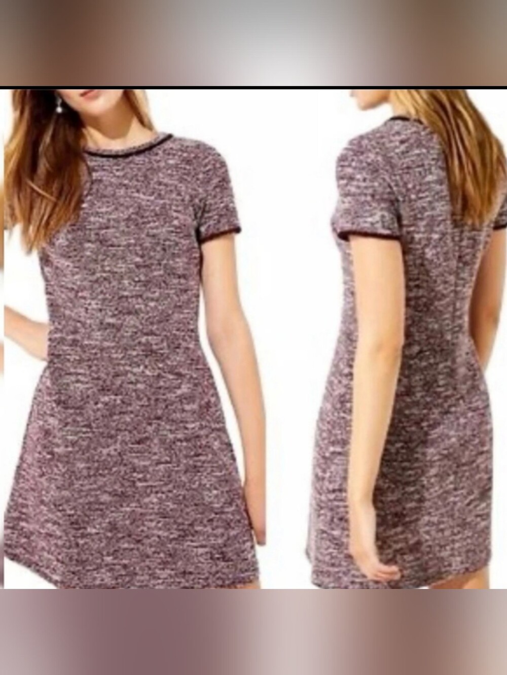 LOFT Heathered Plum-Blend Short Sleeve A-Line Mini Dress